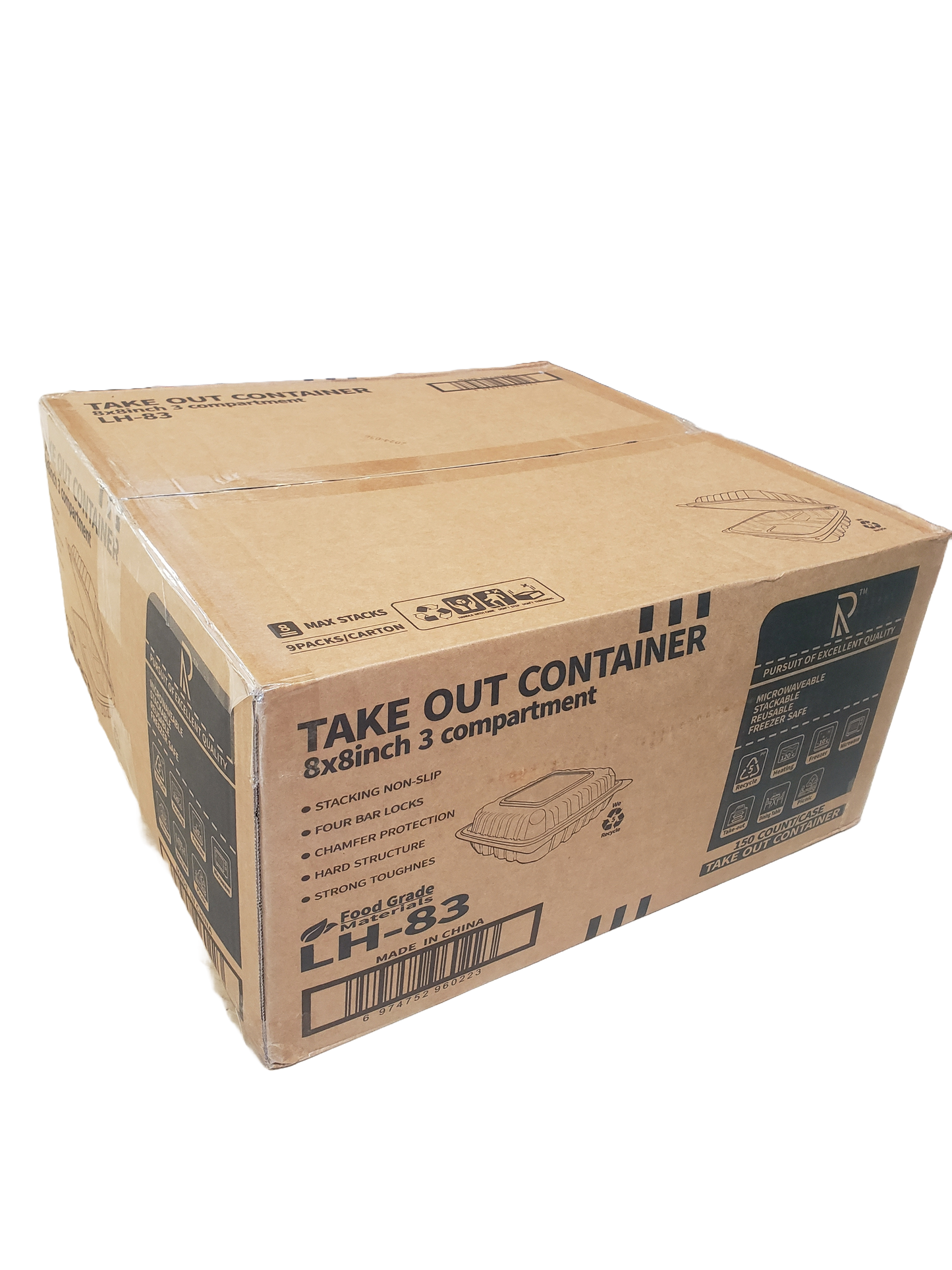 Take Out Container 8 x 8 inch 3 Compartment- 150/Case