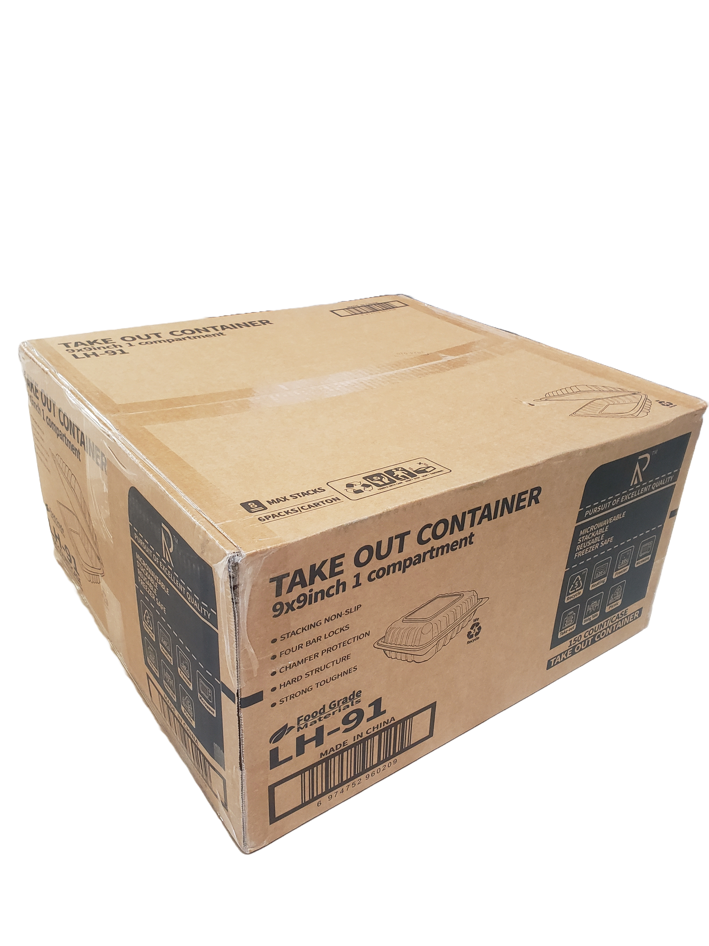 Take Out Container 9 x 9 inch 1 Compartment- 150/Case