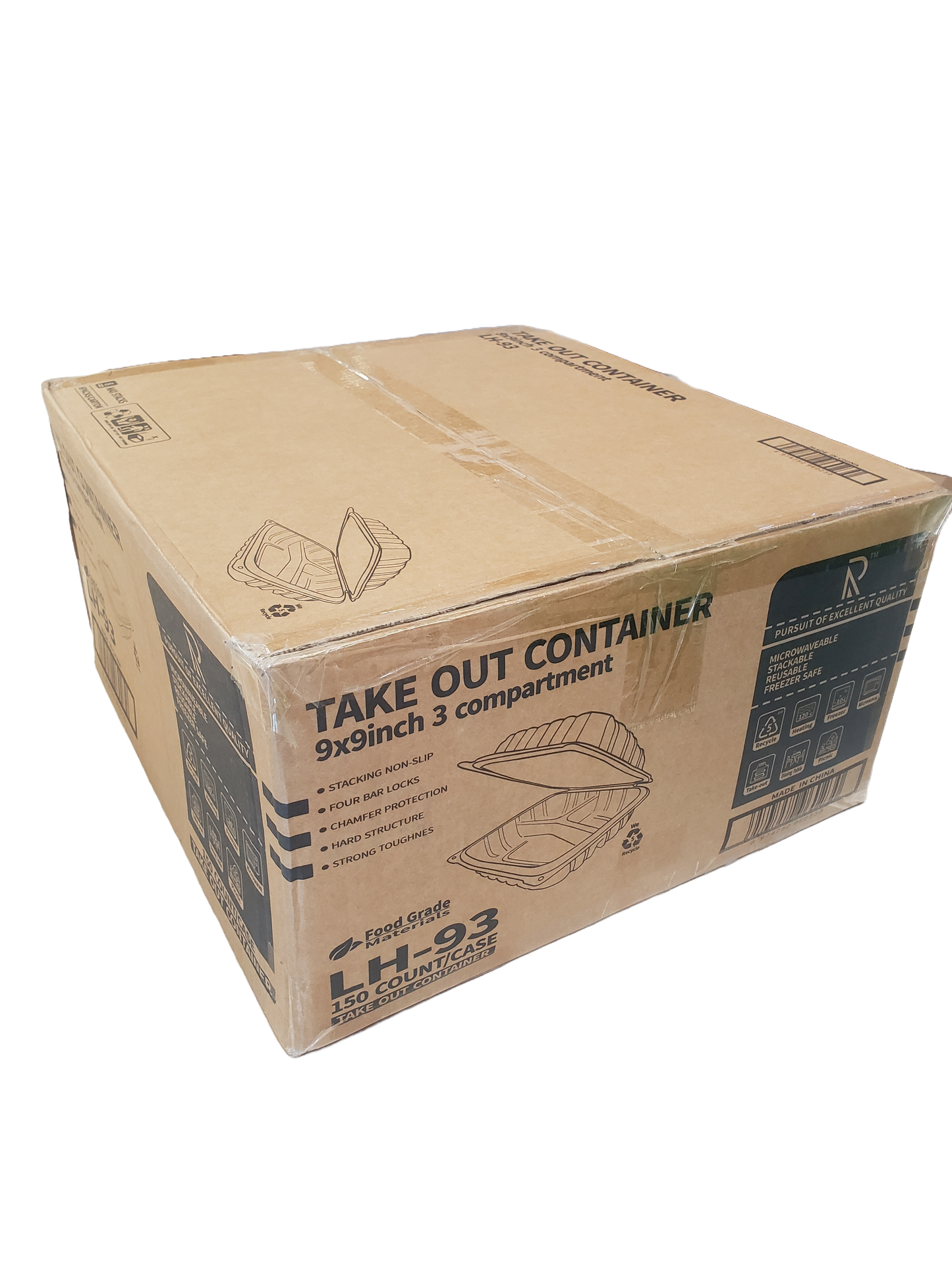 Take Out Container 9 x 9 inch 3 Compartment- 150/Case